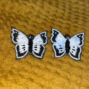 Allie Beads Hand Beaded Butterfly Earrings Black and White